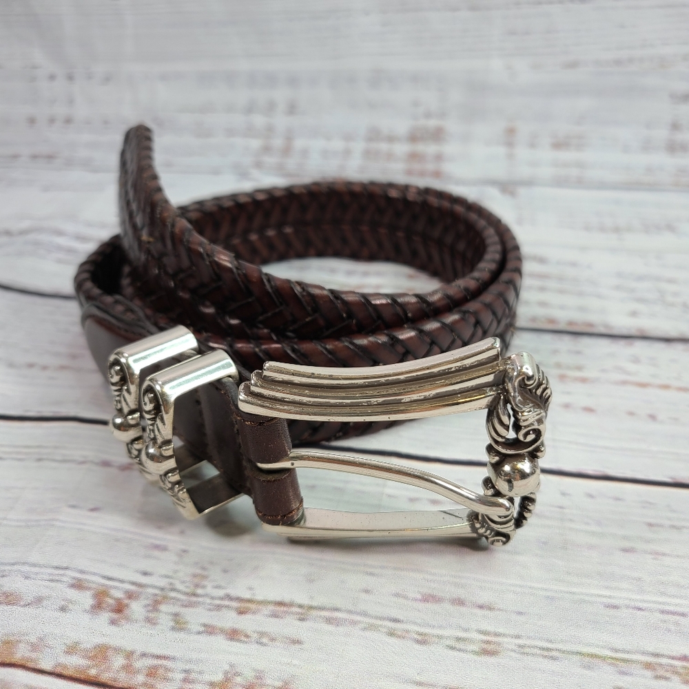 BRIGHTON Vintage Brown Leather Woven Braided Western Style Belt - Women's 32 ML